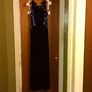 A navy blue gown